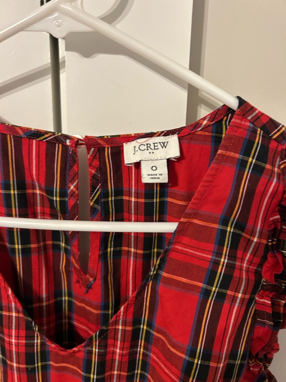 J. Crew Red Plaid Ruffle-Sleeve Tiered Midi Dress - Picture 3 of 11